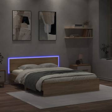 Stylish King Size Bed Frame with LED - Sonoma Oak 150x200 cm