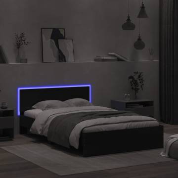 LED Black Bed Frame with Headboard - 135x190 cm Double