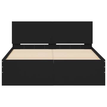 LED Black Bed Frame with Headboard - 135x190 cm Double