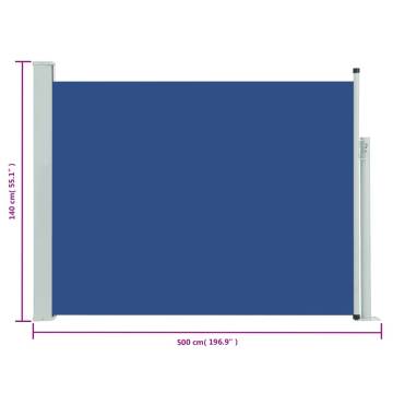 Patio Retractable Side Awning 140x500 cm - Blue | HipoMarket