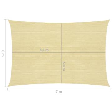 Beige Sunshade Sail 160g/m² - 6x7m HDPE for Outdoor Spaces