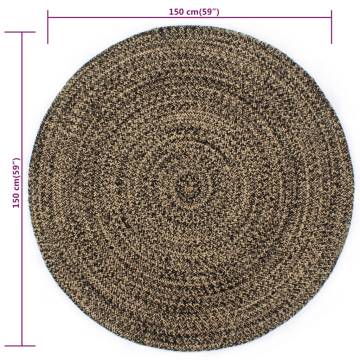 Handmade Jute Rug Black & Natural - 150 cm | Hipo Market