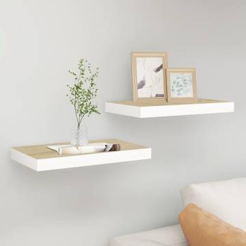 Floating Wall Shelves - Oak & White | 2 pcs MDF | hipomarket.co.uk