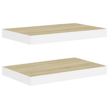 Floating Wall Shelves - Oak & White | 2 pcs MDF | hipomarket.co.uk