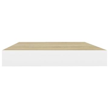 Floating Wall Shelves - Oak & White | 2 pcs MDF | hipomarket.co.uk