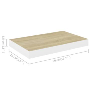 Floating Wall Shelves - Oak & White | 2 pcs MDF | hipomarket.co.uk