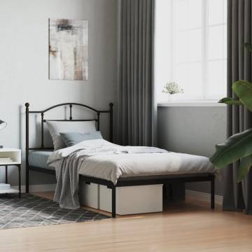 Black Metal Bed Frame with Headboard 100x190 cm | HipoMarket