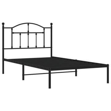 Black Metal Bed Frame with Headboard 100x190 cm | HipoMarket