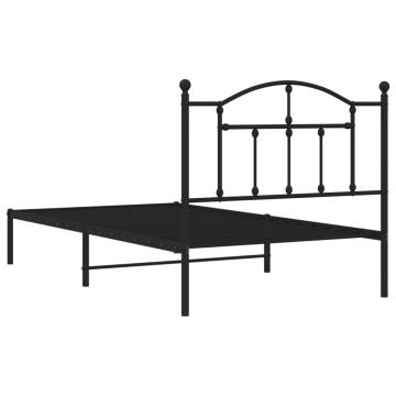 Black Metal Bed Frame with Headboard 100x190 cm | HipoMarket