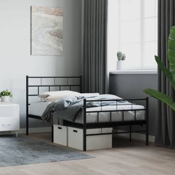 Metal Bed Frame with Headboard - Black 75x190 cm Small Single