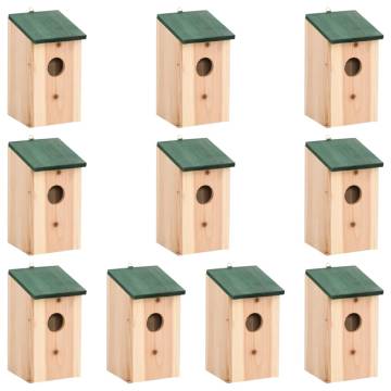 10 Pcs Bird Houses - Solid Firwood Garden Decor | HipoMarket UK