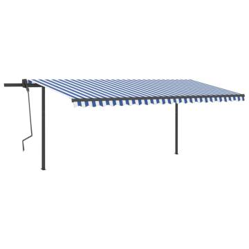 Manual Retractable Awning with LED - 5x3m Blue and White