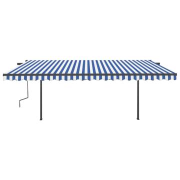 Manual Retractable Awning with LED - 5x3m Blue and White