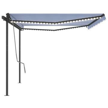 Manual Retractable Awning with LED - 5x3m Blue and White