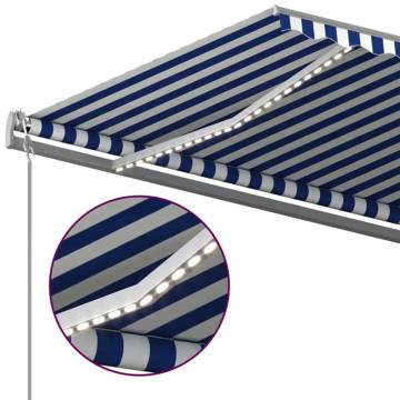 Manual Retractable Awning with LED - 5x3m Blue and White