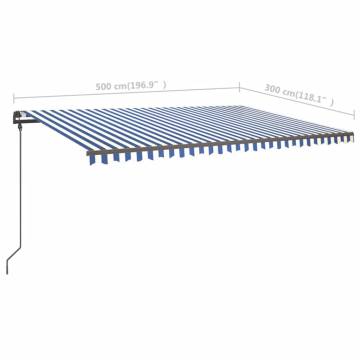 Manual Retractable Awning with LED - 5x3m Blue and White