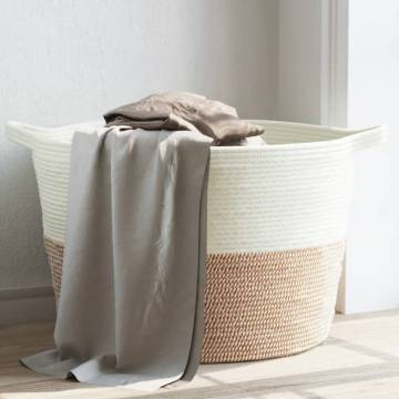 Brown and White Laundry Basket Ø60x36 cm | Durable Cotton