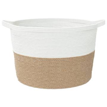 Brown and White Laundry Basket Ø60x36 cm | Durable Cotton