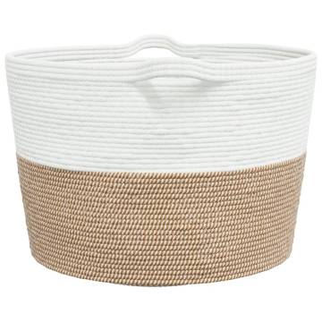 Brown and White Laundry Basket Ø60x36 cm | Durable Cotton