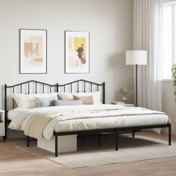 Metal Bed Frame with Headboard Black 193x203 cm - HipoMarket