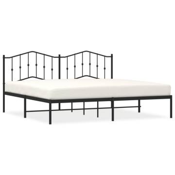 Metal Bed Frame with Headboard Black 193x203 cm - HipoMarket