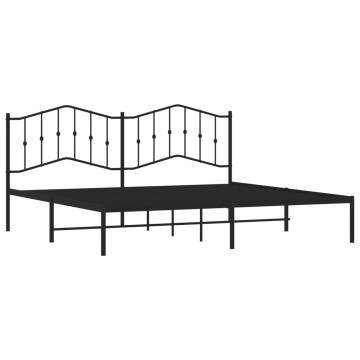 Metal Bed Frame with Headboard Black 193x203 cm - HipoMarket