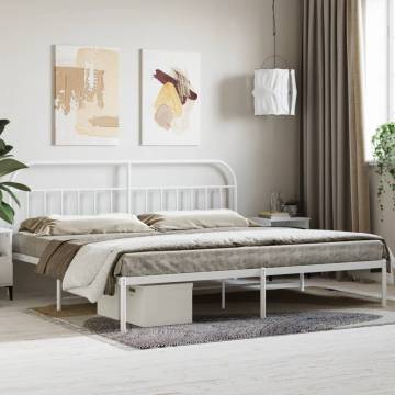 Elegant White Metal Bed Frame with Headboard | 193x203 cm