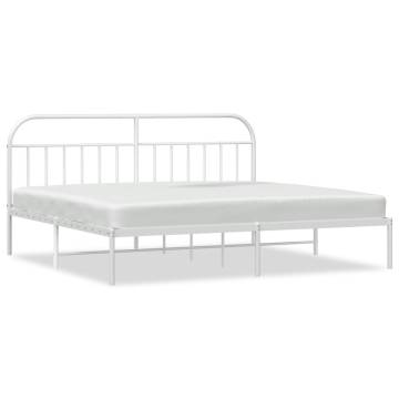 Elegant White Metal Bed Frame with Headboard | 193x203 cm