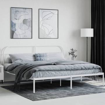 Elegant White Metal Bed Frame with Headboard | 193x203 cm