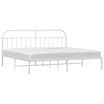 Elegant White Metal Bed Frame with Headboard | 193x203 cm