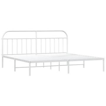 Elegant White Metal Bed Frame with Headboard | 193x203 cm