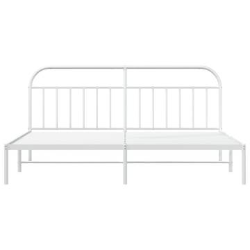 Elegant White Metal Bed Frame with Headboard | 193x203 cm