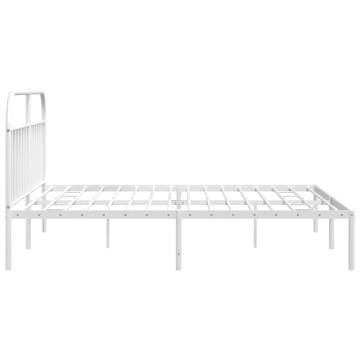 Elegant White Metal Bed Frame with Headboard | 193x203 cm