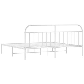 Elegant White Metal Bed Frame with Headboard | 193x203 cm