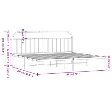 Elegant White Metal Bed Frame with Headboard | 193x203 cm