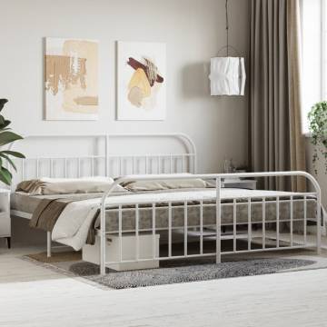 Elegant White Metal Bed Frame with Headboard & Footboard - 193x203 cm