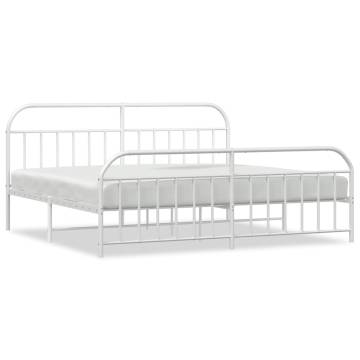 Elegant White Metal Bed Frame with Headboard & Footboard - 193x203 cm