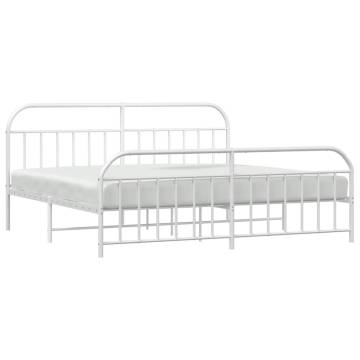 Elegant White Metal Bed Frame with Headboard & Footboard - 193x203 cm