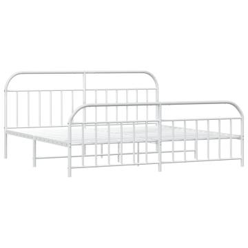 Elegant White Metal Bed Frame with Headboard & Footboard - 193x203 cm