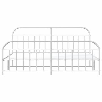 Elegant White Metal Bed Frame with Headboard & Footboard - 193x203 cm