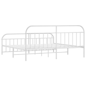 Elegant White Metal Bed Frame with Headboard & Footboard - 193x203 cm