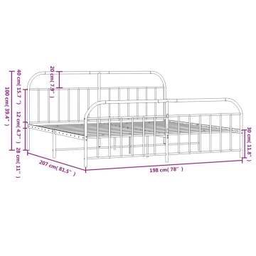 Elegant White Metal Bed Frame with Headboard & Footboard - 193x203 cm