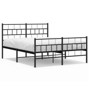 Robust Black Metal Bed Frame with Headboard & Footboard - 140x200 cm