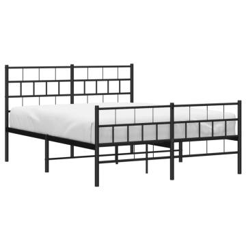 Robust Black Metal Bed Frame with Headboard & Footboard - 140x200 cm