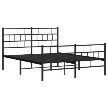 Robust Black Metal Bed Frame with Headboard & Footboard - 140x200 cm