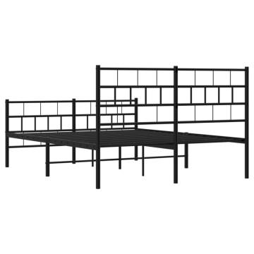 Robust Black Metal Bed Frame with Headboard & Footboard - 140x200 cm