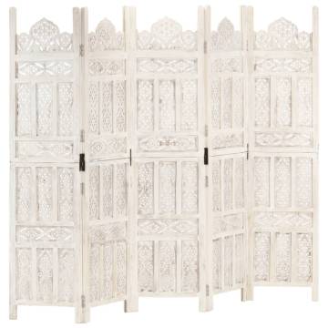 Hand Carved 5-Panel Room Divider - Solid Mango Wood | Hipo Market