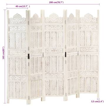 Hand Carved 5-Panel Room Divider - Solid Mango Wood | Hipo Market