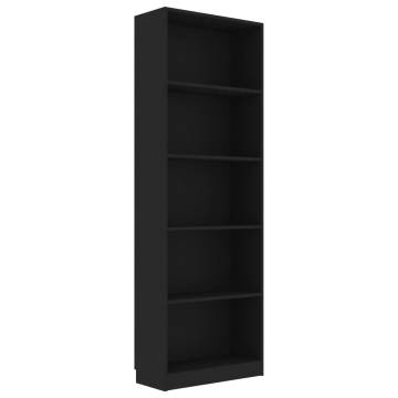 5-Tier Black Book Cabinet | Stylish Engineered Wood Storage