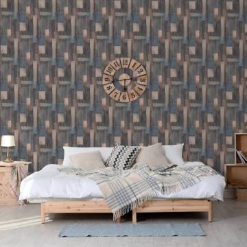 DUTCH WALLCOVERINGS Wood Wallpaper Blue and Brown - Stylish Decor